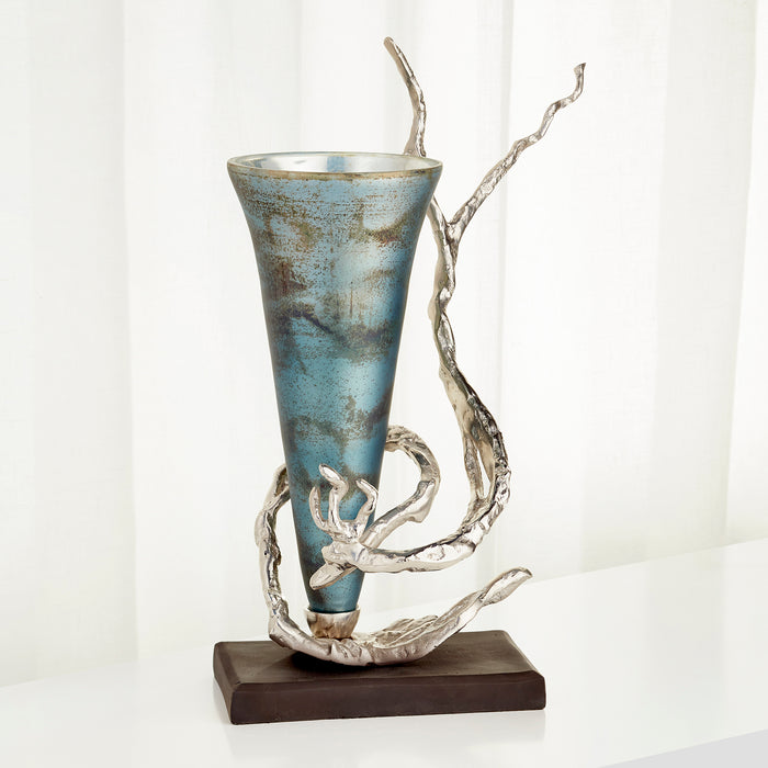 Quorum Home Cyan - 10214 - Vase - Nickel And Blue Mist Glass