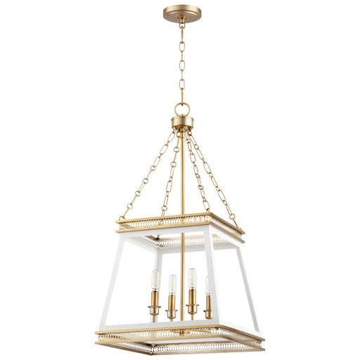 Quorum Home Cyan - 10905 - Four Light Pendant - White And Aged Brass