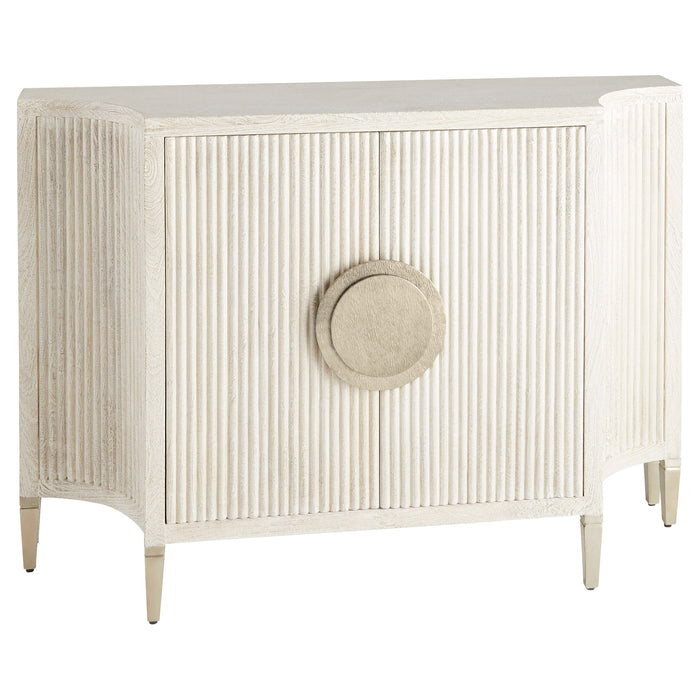 Estriada Two-Door Cabinet Designed by Seth Vaughn | Cerused Mango Wood | White Metal